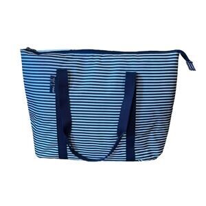 Emma & Chloe Cooler Bag Navy White Striped 18” Wide Zips Close EUC